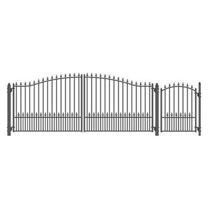 Aleko Steel Dual Swing Driveway Gate Munich Style 16 ft With Pedestrian Gate 4 ft SET16X4MUND-AP