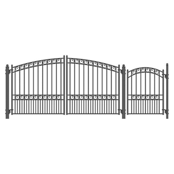 Aleko Steel Dual Swing Driveway Gate Paris Style 12 ft with Pedestrian Gate 4 ft SET12X4PARD-AP