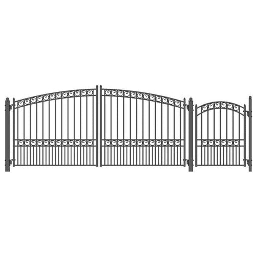 Aleko Steel Dual Swing Driveway Gate Paris Style 14 ft With Pedestrian Gate 4 ft SET14X4PARD-AP