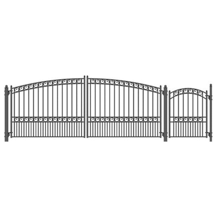 Aleko Steel Dual Swing Driveway Gate Paris Style 16 ft With Pedestrian Gate 4 ft SET16X4PARD-AP