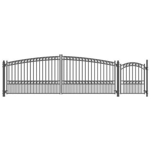 Aleko Steel Dual Swing Driveway Gate Paris Style 18 ft With Pedestrian Gate 4 ft SET18X4PARD-AP