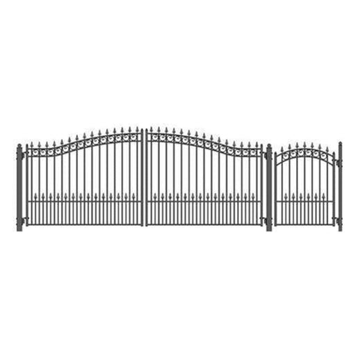 Aleko Steel Dual Swing Driveway Gate Prague Style 16 ft With Pedestrian Gate 4 ft SET16X4PRAD-AP