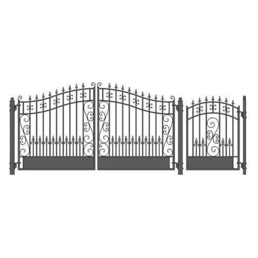 Aleko Steel Dual Swing Driveway Gate Venice Style 12 ft with Pedestrian Gate 4 ft SET12X4VEND-AP