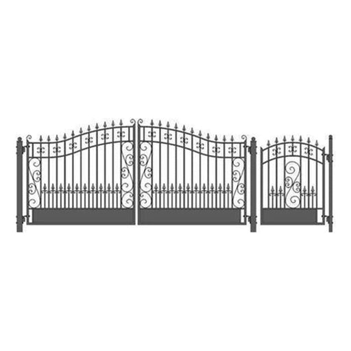 Aleko Steel Dual Swing Driveway Gate Venice Style 14 ft With Pedestrian Gate 4 ft SET14X4VEND-AP