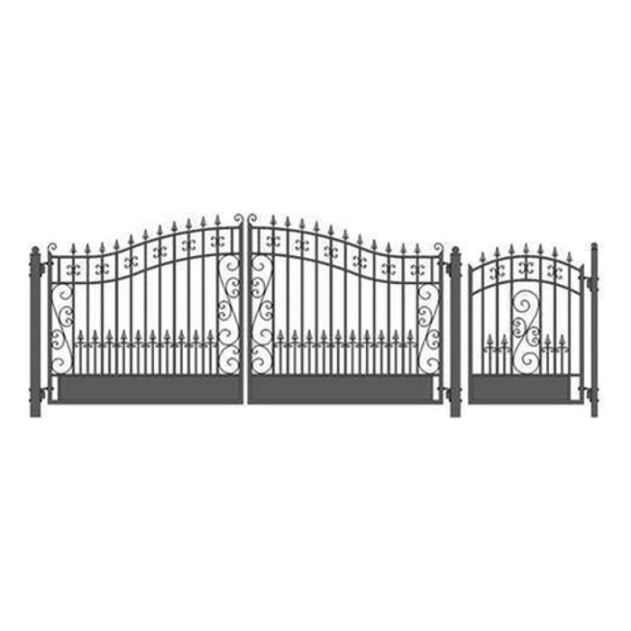 Aleko Steel Dual Swing Driveway Gate Venice Style 14 ft With Pedestrian Gate 4 ft SET14X4VEND-AP