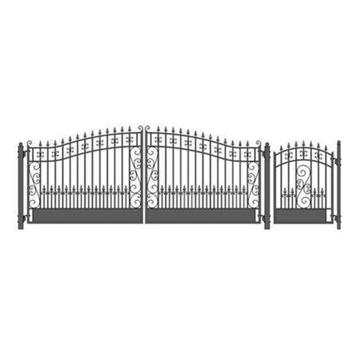 Aleko Steel Dual Swing Driveway Gate Venice Style 16 ft With Pedestrian Gate 4 ft SET16X4VEND-AP