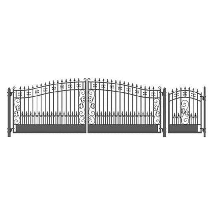 Aleko Steel Dual Swing Driveway Gate Venice Style 18 ft With Pedestrian Gate 4 ft SET18X4VEND-AP