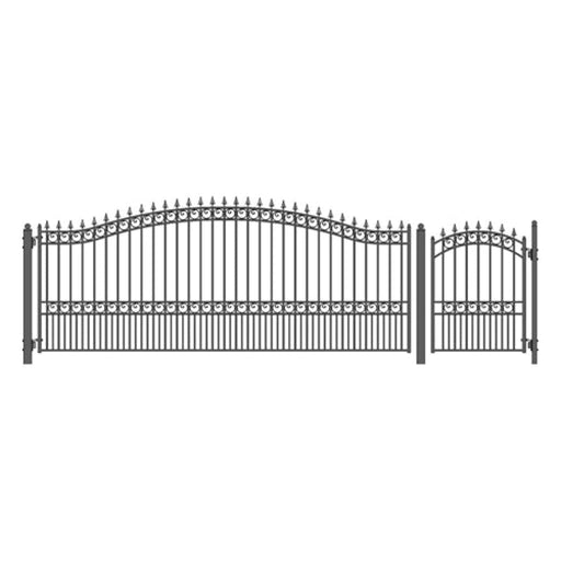 Aleko Steel Single Swing Driveway Gate London Style 16 ft With Pedestrian Gate 4 ft SET16X4LONS-AP