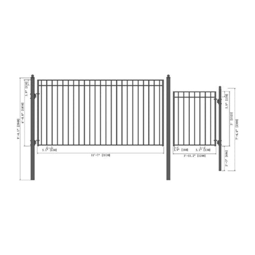 Aleko Steel Single Swing Driveway Gate Madrid Style 12 ft With Pedestrian Gate 4 ft SET12X4MADS-AP