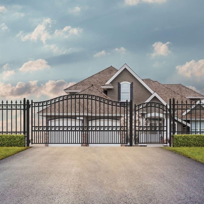 Aleko Steel Single Swing Driveway Gate Paris Style 12 ft With Pedestrian Gate 4 ft SET12X4PARS-AP