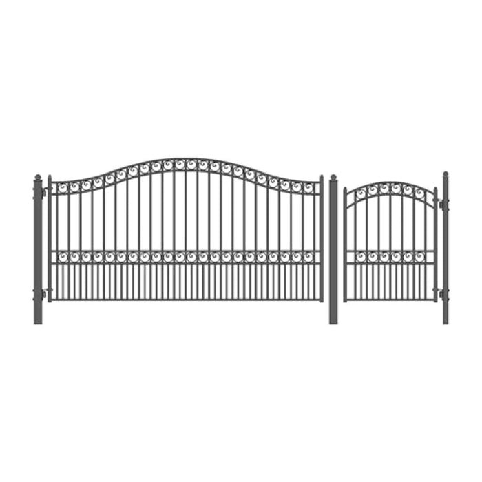 Aleko Steel Single Swing Driveway Gate Paris Style 12 ft With Pedestrian Gate 4 ft SET12X4PARS-AP