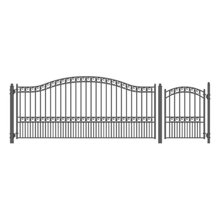 Aleko Steel Single Swing Driveway Gate Paris Style 14 ft With Pedestrian Gate 4 ft SET14X4PARS-AP