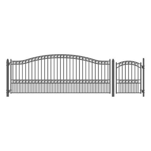 Aleko Steel Single Swing Driveway Gate Paris Style 16 ft With Pedestrian Gate 4 ft SET16X4PARS-AP