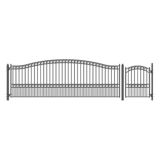 Aleko Steel Single Swing Driveway Gate Paris Style 18 ft with Pedestrian Gate 4 ft SET18X4PARS-AP