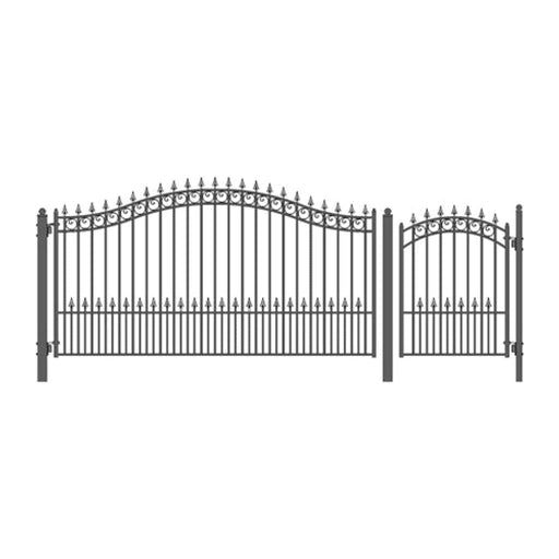 Aleko Steel Single Swing Driveway Gate Prague Style 12 ft with Pedestrian Gate 4 ft SET12X4PRAS-AP