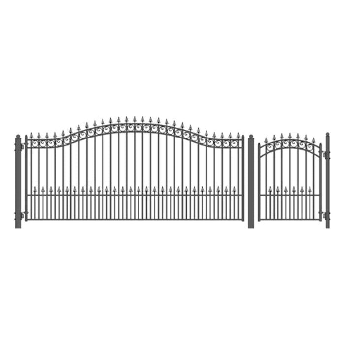 Aleko Steel Single Swing Driveway Gate Prague Style 14 ft With Pedestrian Gate 4 ft SET14X4PRAS-AP