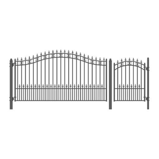 Aleko Steel Single Swing Driveway Gate ST.LOUIS Style 12 ft With Pedestrian Gate 4 ft SET12X4STPS-AP