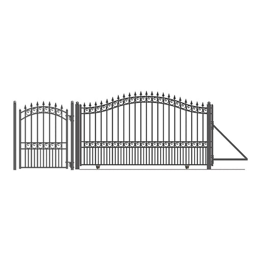 Aleko Steel Sliding Driveway Gate 12 ft with Pedestrian Gate 5 ft LONDON Style DG12LONSSLPED-AP