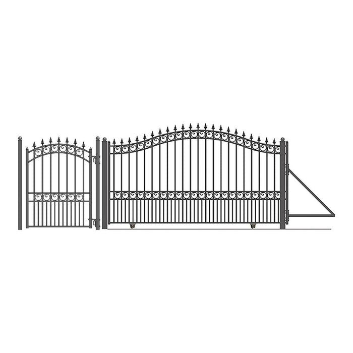 Aleko Steel Sliding Driveway Gate 12 ft with Pedestrian Gate 5 ft LONDON Style DG12LONSSLPED-AP