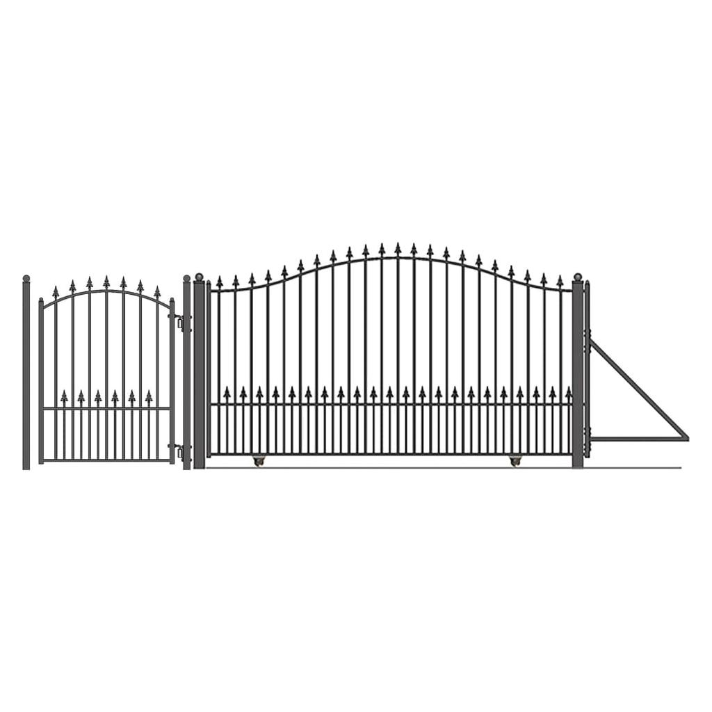 Aleko Steel Sliding Driveway Gate 12 ft with Pedestrian Gate 5 ft  MUNICH Style  DG12MUNSSLPED-AP