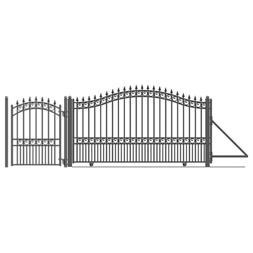 Aleko Steel Sliding Driveway Gate 18 ft with Pedestrian Gate 5 ft LONDON Style DG18LONSSLPED-AP