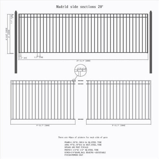 Aleko Steel Sliding Driveway Gate Madrid Style 20 x 6 ft DG20MADSSL-AP