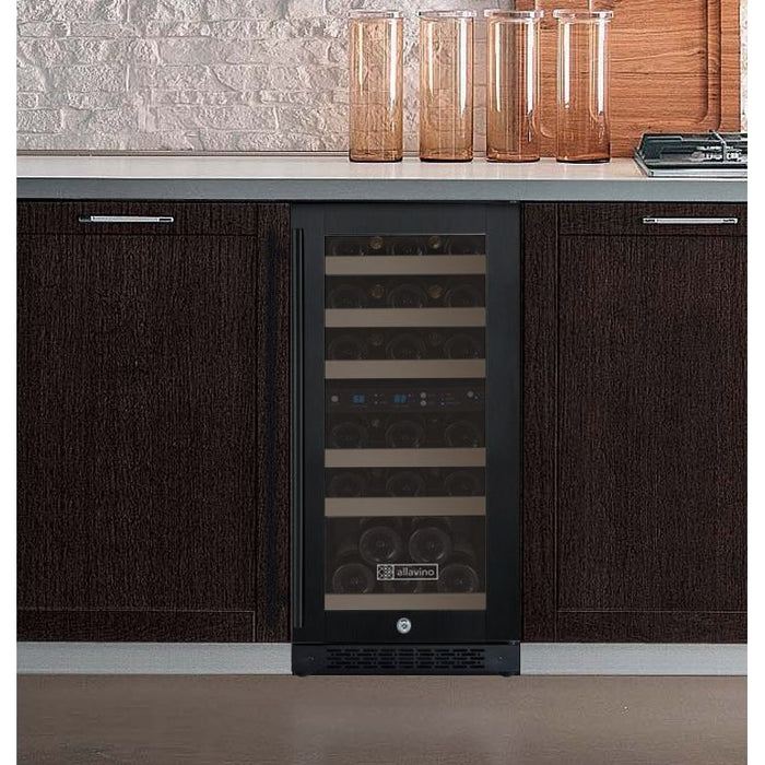 Allavino 15" Wide FlexCount II Tru-Vino 30 Bottle Dual Zone Black Wine Refrigerator VSWR30-2BR20