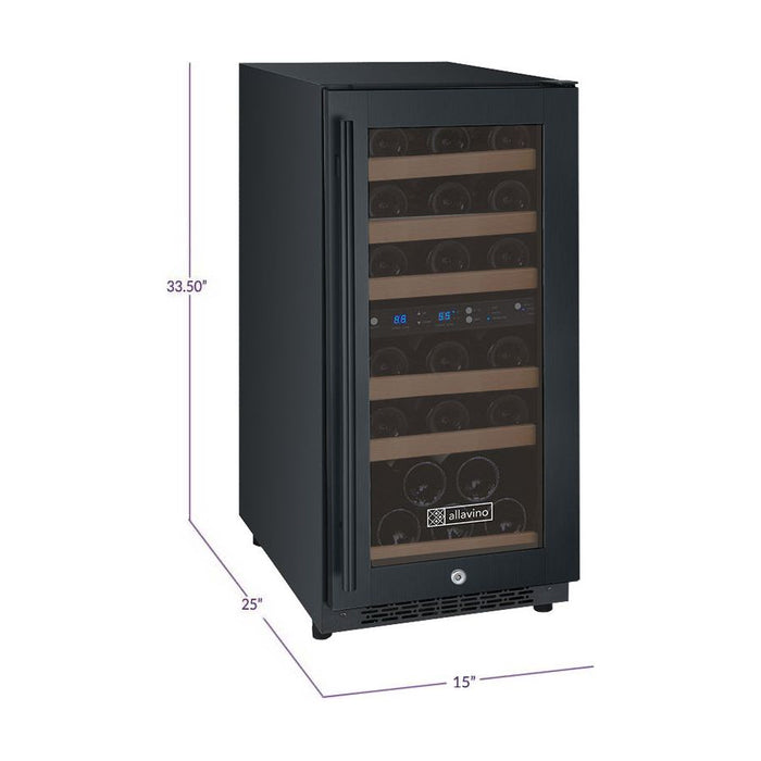 Allavino 15" Wide FlexCount II Tru-Vino 30 Bottle Dual Zone Black Wine Refrigerator VSWR30-2BR20