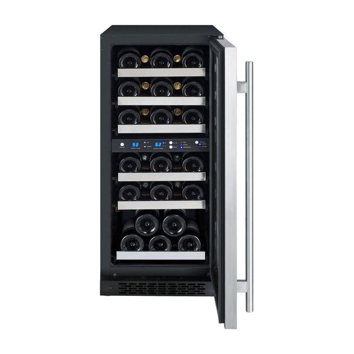 Allavino 15" Wide FlexCount II Tru-Vino 30 Bottle Dual Zone Stainless Steel Right Hinge Wine Refrigerator VSWR30-2SR20