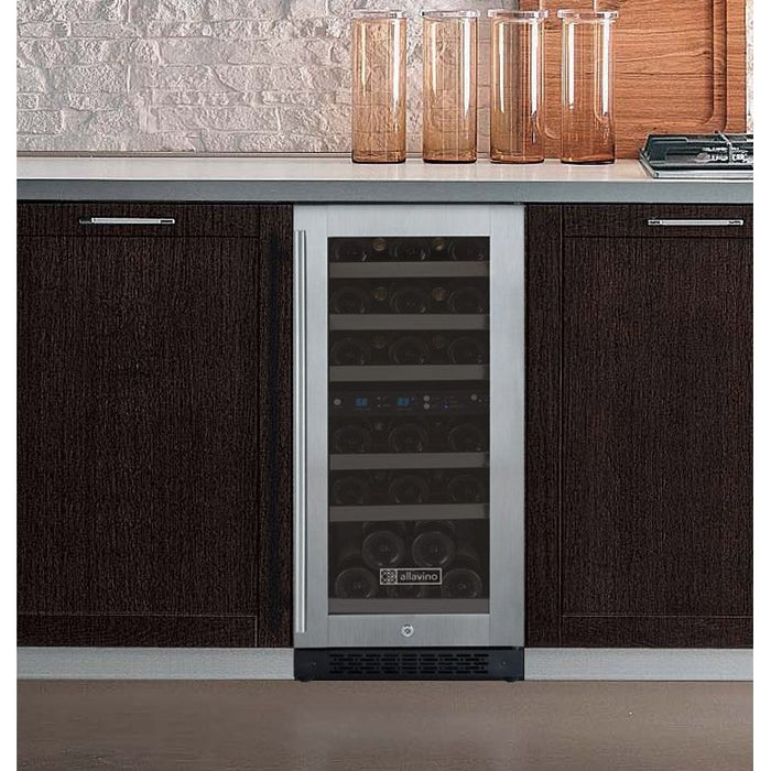 Allavino 15" Wide FlexCount II Tru-Vino 30 Bottle Dual Zone Stainless Steel Right Hinge Wine Refrigerator VSWR30-2SR20