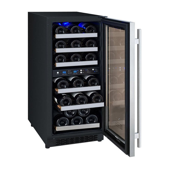 Allavino 15" Wide FlexCount II Tru-Vino 30 Bottle Dual Zone Stainless Steel Right Hinge Wine Refrigerator VSWR30-2SR20