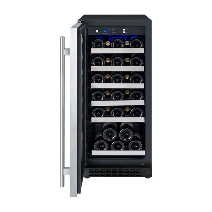 Allavino 15" Wide FlexCount II Tru-Vino 30 Bottle Single Zone Stainless Steel Left Hinge Wine Refrigerator VSWR30-1SL20