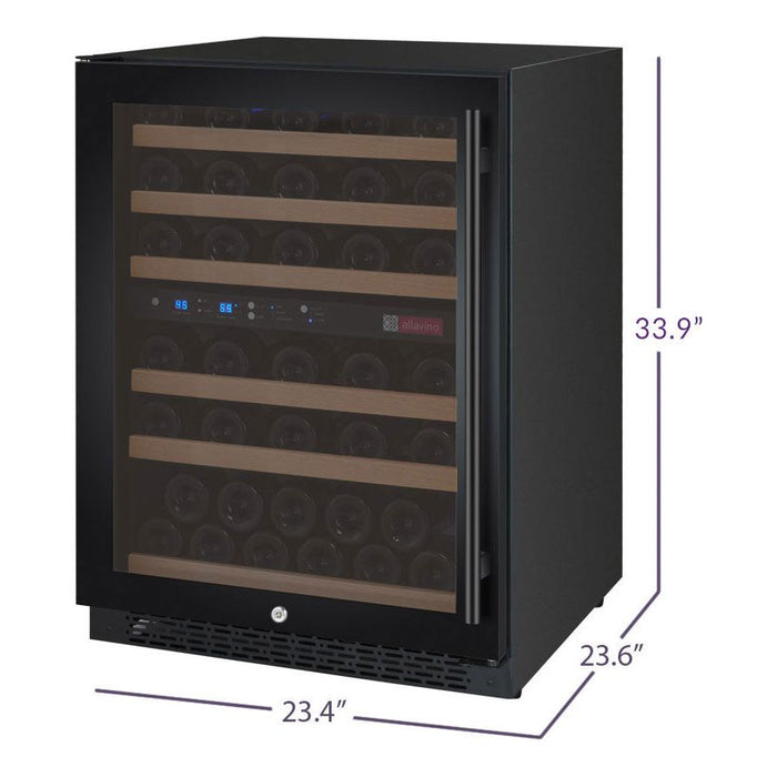 Allavino 24" Wide FlexCount II Tru-Vino 56 Bottle Dual Zone Black Left Hinge Wine Refrigerator VSWR56-2BL20