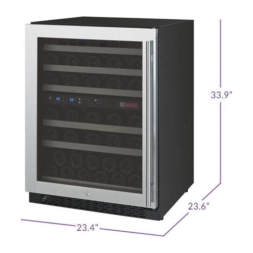 Allavino 24" Wide FlexCount II Tru-Vino 56 Bottle Dual Zone Stainless Steel Left Hinge Wine Refrigerator VSWR56-2SL20