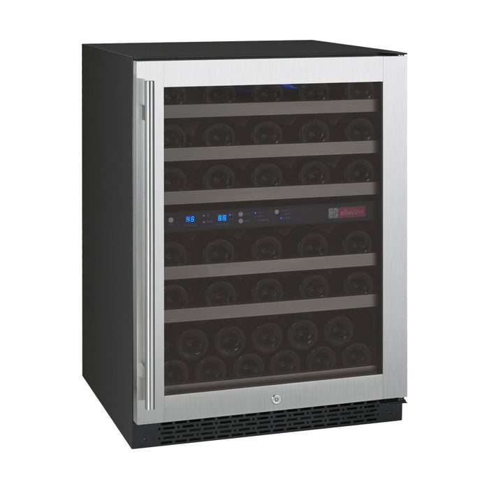 Allavino 24" Wide FlexCount II Tru-Vino 56 Bottle Dual Zone Stainless Steel Right Hinge Wine Refrigerator VSWR56-2SR20