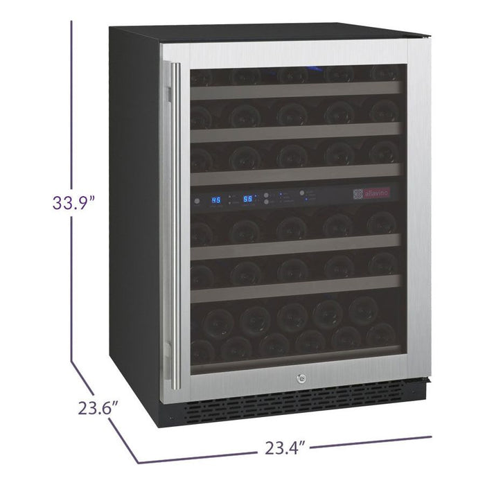 Allavino 24" Wide FlexCount II Tru-Vino 56 Bottle Dual Zone Stainless Steel Right Hinge Wine Refrigerator VSWR56-2SR20