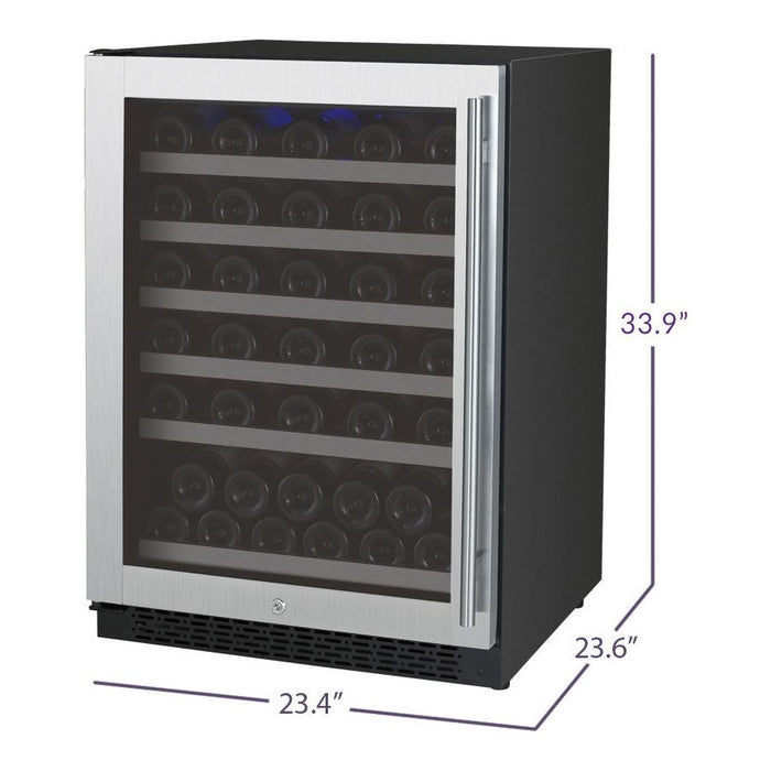 Allavino 24" Wide FlexCount II Tru-Vino Series 56 Bottle Single Zone Stainless Steel Left Hinge Wine Refrigerator VSWR56-1SL20