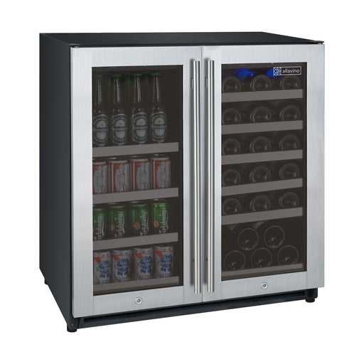 Allavino 30" Wide FlexCount II Tru-Vino 30 Bottle/88 Can Dual Zone Stainless Steel Built-In Wine Refrigerator/Beverage Center VSWB30-2SF20