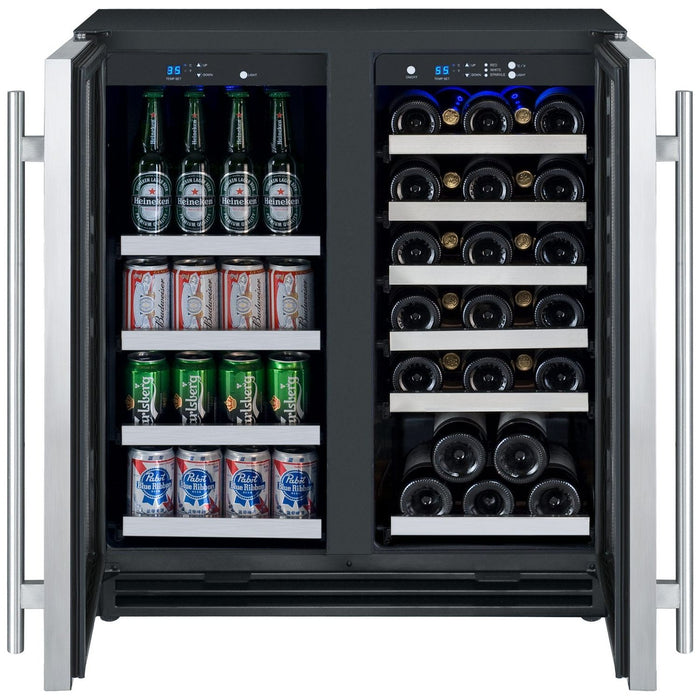 Allavino 30" Wide FlexCount II Tru-Vino 30 Bottle/88 Can Dual Zone Stainless Steel Built-In Wine Refrigerator/Beverage Center VSWB30-2SF20