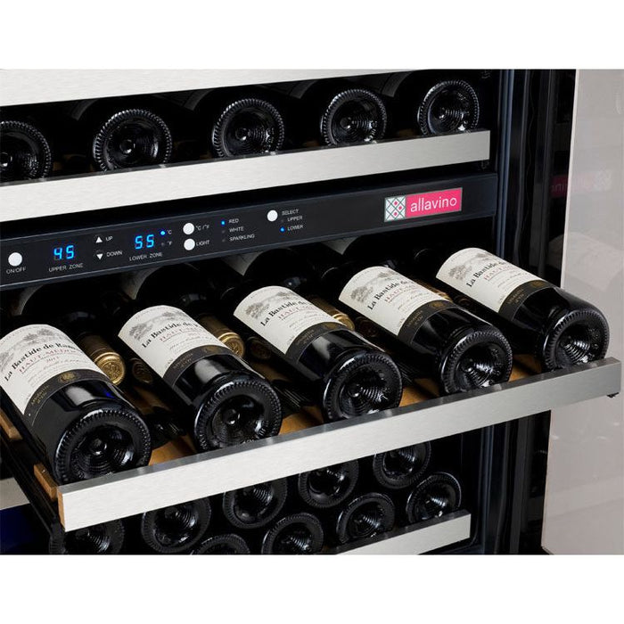 Allavino 47" Wide FlexCount II Tru-Vino 56 Bottle/124 Can Stainless Steel Side-by-Side Wine Refrigerator/Beverage Center 3Z-VSWB24-3S20