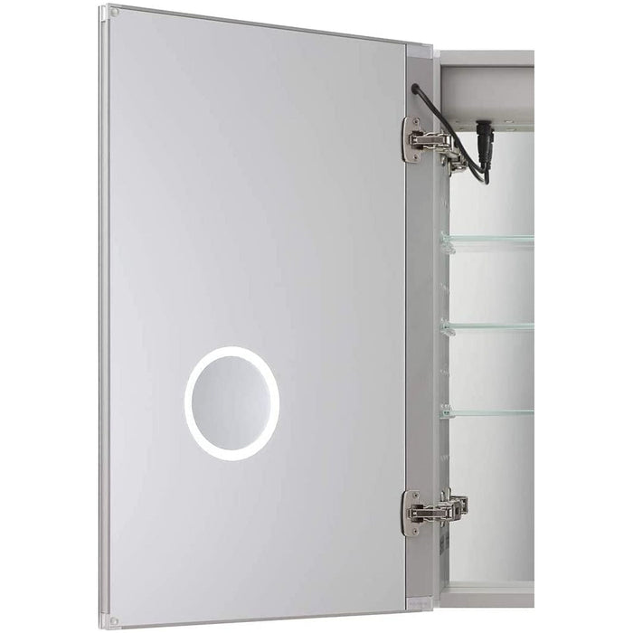 Aquadom Royale Plus 24" x 30" Extra Depth Rectangle Recessed or Surface Mount Single View Left Hinged LED Lighted Bathroom Medicine Cabinet With Defogger, Electrical Outlet, Magnifying Mirror