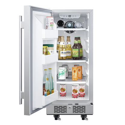 Avallon 15 Inch Wide 3.3 Cu. Ft. Outdoor Compact Refrigerator with LED Lighting and Left Swing Door Model AFR152SSODLH