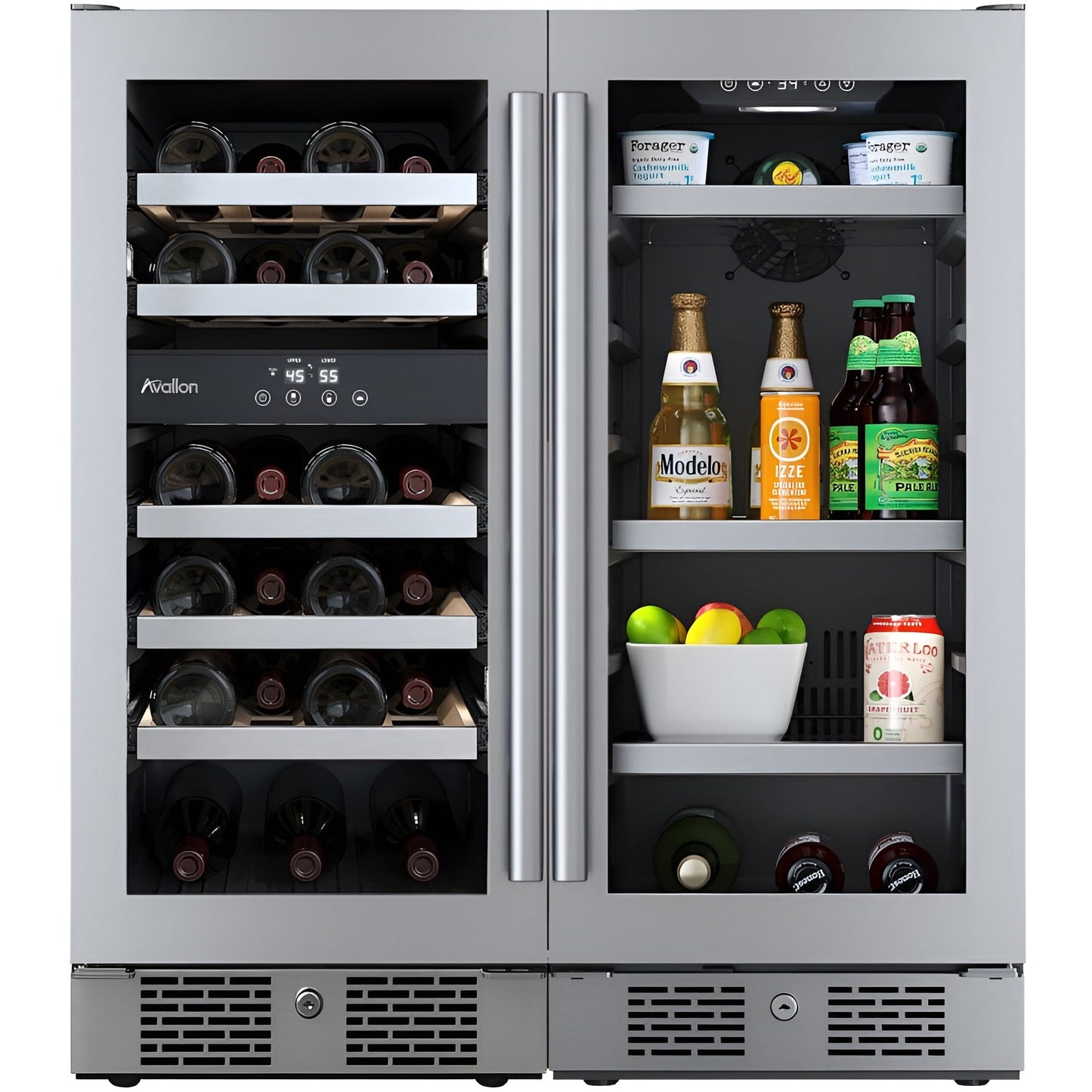 Avallon 30 Inch Wide 23 Bottle Dual Zone Wine Cooler and 86 Can Capacity Beverage Cooler with Double Pane Glass, Touch Control Panel, and Lockable Doors - AWCBV2386