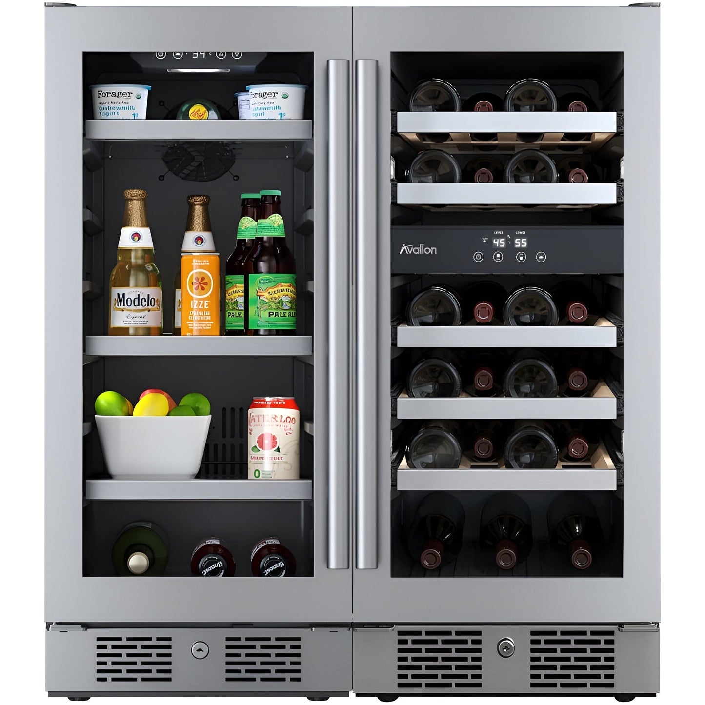 Avallon 30 Inch Wide 86 Can Capacity Beverage Cooler and 23 Bottle Dual Zone Wine Cooler with Double Pane Glass, Touch Control Panel, and Lockable Doors - AWCBV8623