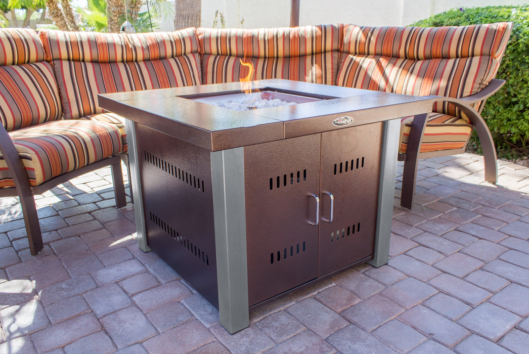 AZ Patio Heaters Hammered Bronze Square Fire Pit with Stainless Steel Legs and Lid