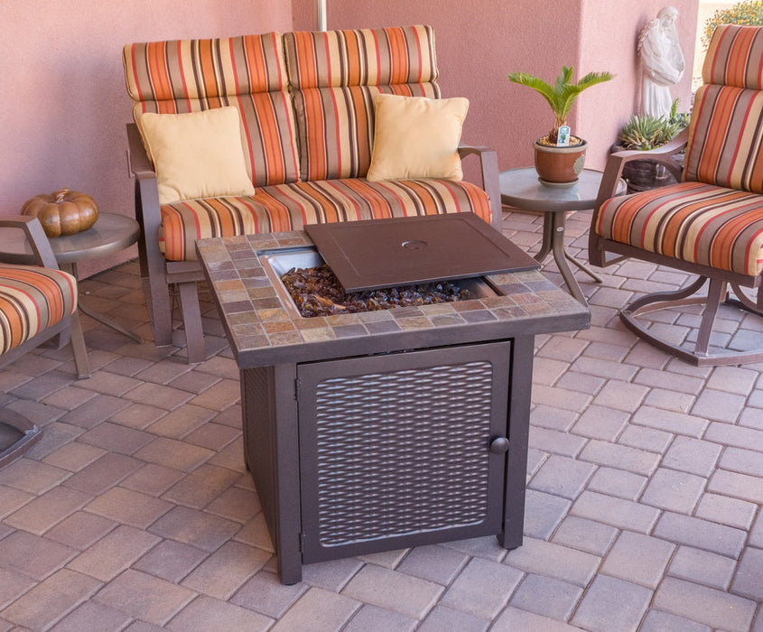 AZ Patio Heaters Square Slate Fire Pit in Bronze