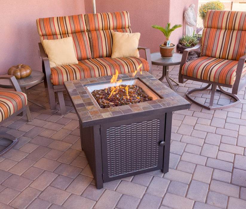 AZ Patio Heaters Square Slate Fire Pit in Bronze