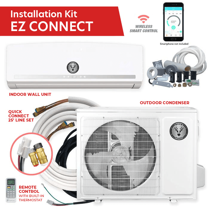 BuckCool EZ Connect 18K BTU Ductless Mini Split Heat Pump Complete System UB1MSHQCW18