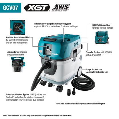 Makita 40V MAX XGT Brushless Lithium-Ion Cordless 4 Gallon HEPA Filter AWS Capable Dry Dust Extractor Kit (4.0Ah) - GCV04PMX