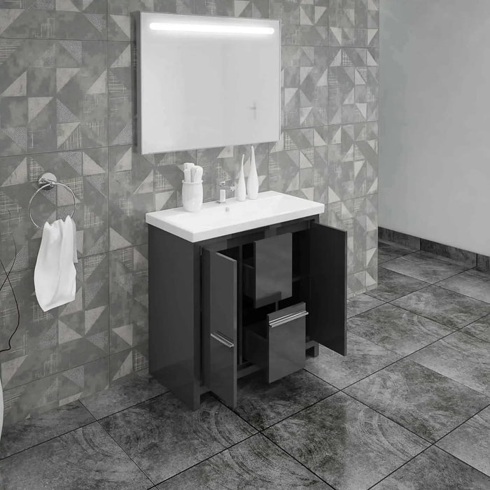 Casa Mare Alessio 36" Bathroom Vanity and Ceramic Sink Combo with LED Mirror